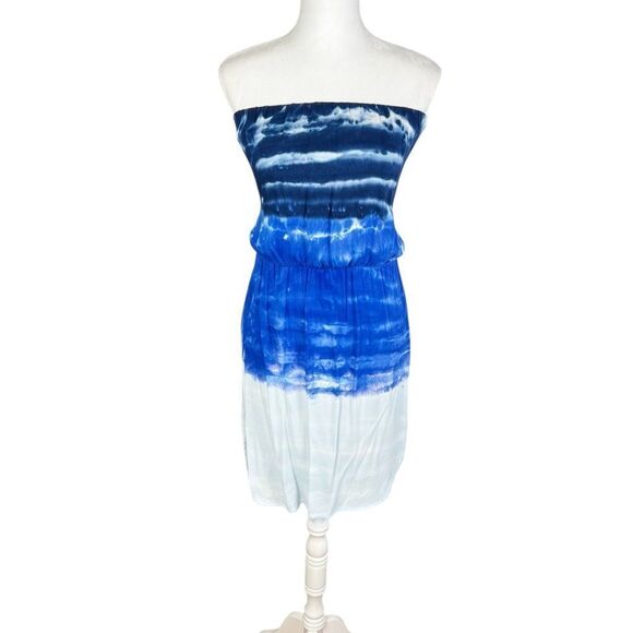 Young Fabulous and Broke Blue Tie Dye Strapless Dress Small - Picture 1 of 7
